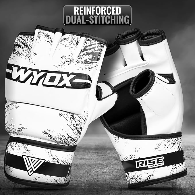 WYOX MMA Gloves for Men & Women – Grappling & Sparring Boxing Gloves with Open Palm Design, Padded Fingerless Training Gloves for Kickboxing, Muay Thai, Youth & Heavy Bag Workouts