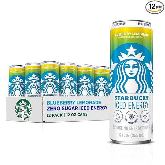Starbucks Iced Energy Drink, Blueberry Lemonade, Zero Sugar Energy Drink, Plant Based Caffeine, Hydration, Mental Clarity, 12 Fl Oz Cans (Pack of 12)
