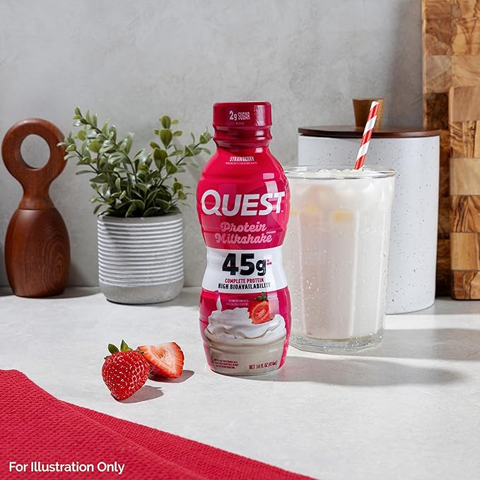 Quest Nutrition Strawberry Protein Shake, 45g Protein, 2g Sugar, 4g Net Carbs, Ready to Drink, Gluten Free, 4 Count