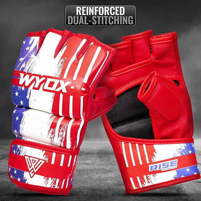 WYOX MMA Gloves for Men & Women – Grappling & Sparring Boxing Gloves with Open Palm Design, Padded Fingerless Training Gloves for Kickboxing, Muay Thai, Youth & Heavy Bag Workouts