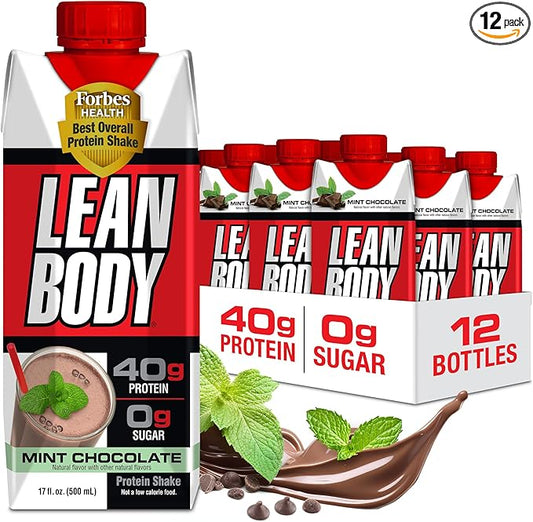 Labrada Lean Body Ready-to-Drink Mint Chocolate Protein Shake, 40g Protein, Whey Blend, 0 Sugar, Gluten Free, 22 Vitamins & Minerals, (Recyclable Carton & Lid - Pack of 12) LABRADA