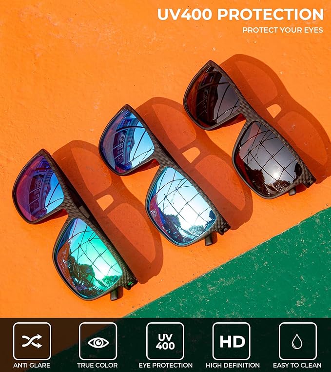 KALIYADI Polarized Sunglasses for Men, Lightweight Sun Glasses with UV Protection for Driving Fishing Golf