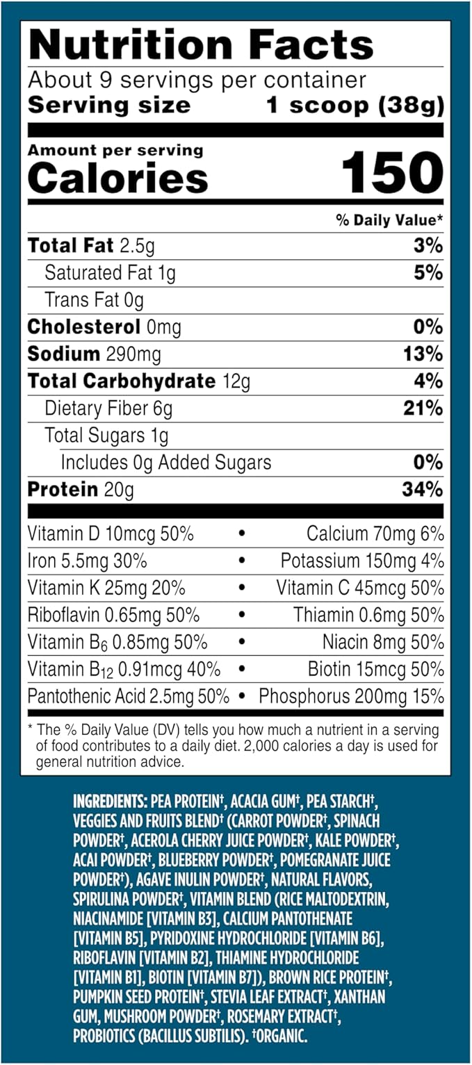 Vega Organic All-in-One Vegan Protein Powder, French Vanilla -Superfood Ingredients, Vitamins for Immunity Support, Keto Friendly, Pea Protein for Women & Men, 12.2 oz (Packaging May Vary)