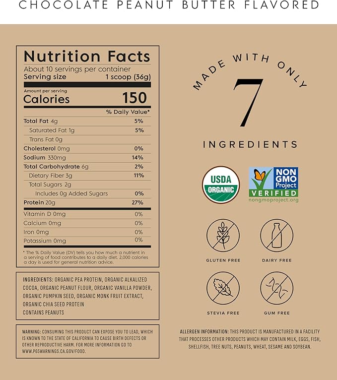 Truvani Vegan Pea Protein Powder | Chocolate Peanut Butter | 20g Organic Plant Based Protein | 10 Servings | Keto | Gluten & Dairy Free | Low Carb | No Added Sugar