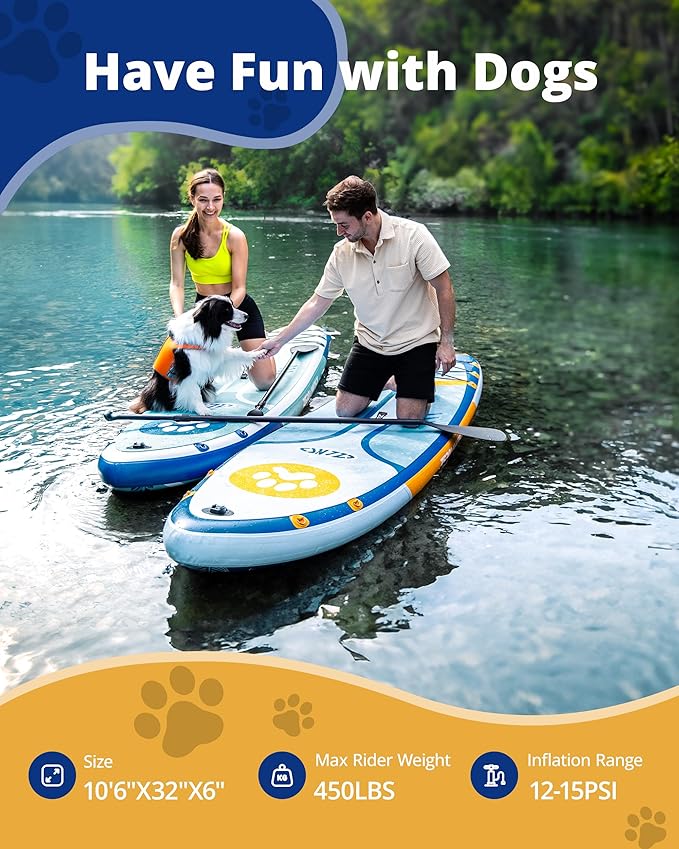 ZLX Inflatable Stand Up Paddle Board, 10'6" SUP Non-Slip Stable Deck Pad, Unique Center Fin, Premium Accessories, Portable Paddleboard for Adults, Beginners, All Skill Levels