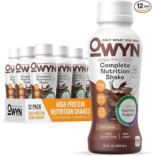 OWYN Only What You Need Protein Shake, High Protein Complete Nutrition Drink, Chocolate, 12 Fl Oz (12 Pack)