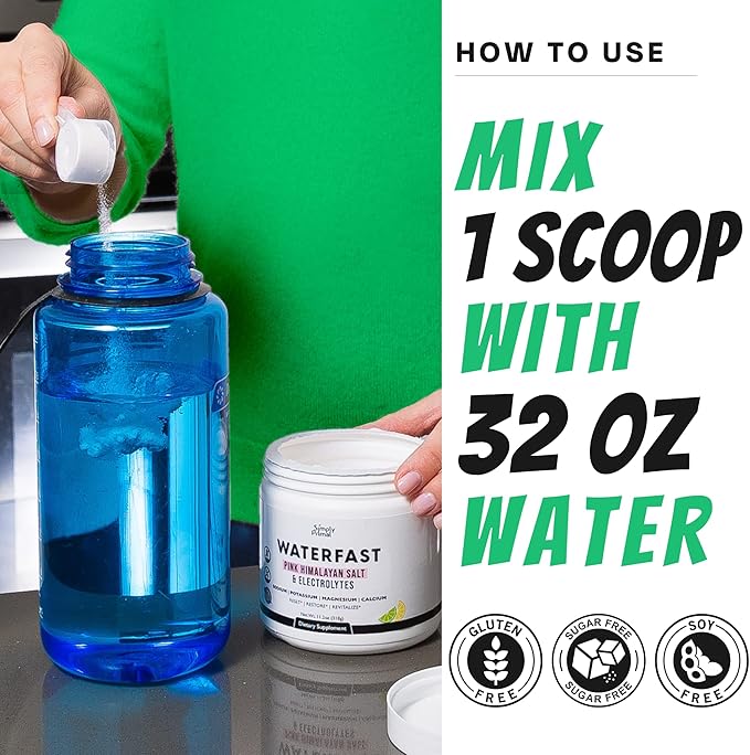WATERFAST Keto Electrolyte Powder for Fasting and Hydration - Lemon Lime Flavor | Pink Himalayan Salt (Sodium), Potassium, Magnesium, Calcium | Sugar Free, Gluten Free, Soy Free