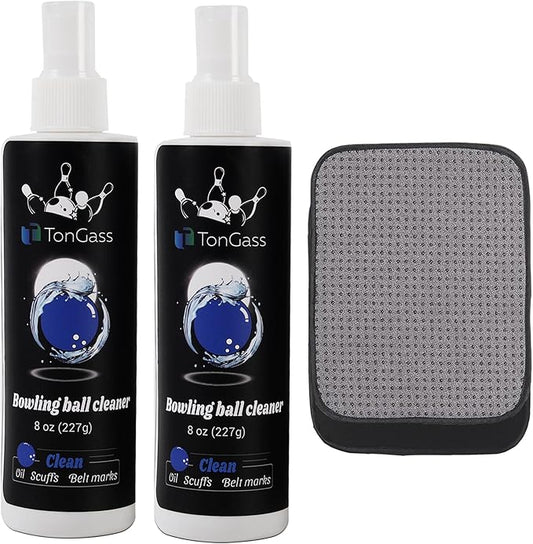 TonGass (2+1 Pack Bowling Ball Cleaner Spray Kit with Towel, Portable Bowling Spray Accessories, Oil & Scuff Mark Cleaner, Restores Tack and Prolongs Lifespan of Ball