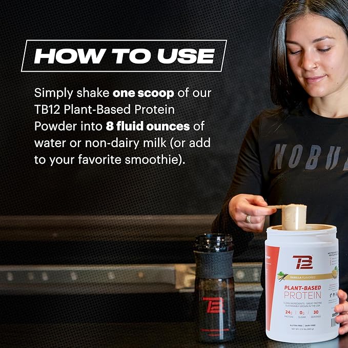 TB12 Plant Based Protein Powder by Tom Brady, 24g of Vegan Pea Protein, Low Sugar, Low Carb, Non-GMO, Meal Replacement, Keto Friendly, Paleo, Sugar Free, Vanilla Flavor (30 Servings/2.12lbs)