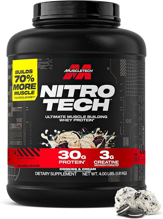 Whey Protein Powder | MuscleTech Nitro-Tech Whey Protein Isolate & Peptides | Lean Protein Powder for Muscle Gain | Muscle Builder for Men & Women | Sports Nutrition | Cookies and Cream, 4lb (40 Serv)