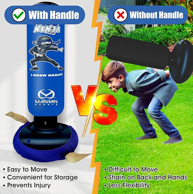 Durable Inflatable Kids Punching Bag for Karate and Boxing – Bounce-Back Martial Arts Bag for Boys and Girls, Great Birthday Gift to Relieve Energy and Build Skills for Boys Ages 4-12