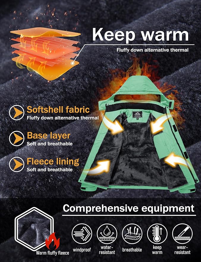 MAGCOMSEN Men's Winter Coats Water Resistant Ski Snow Jacket Warm Fleece Jacket Parka Raincoats With Multi-Pockets