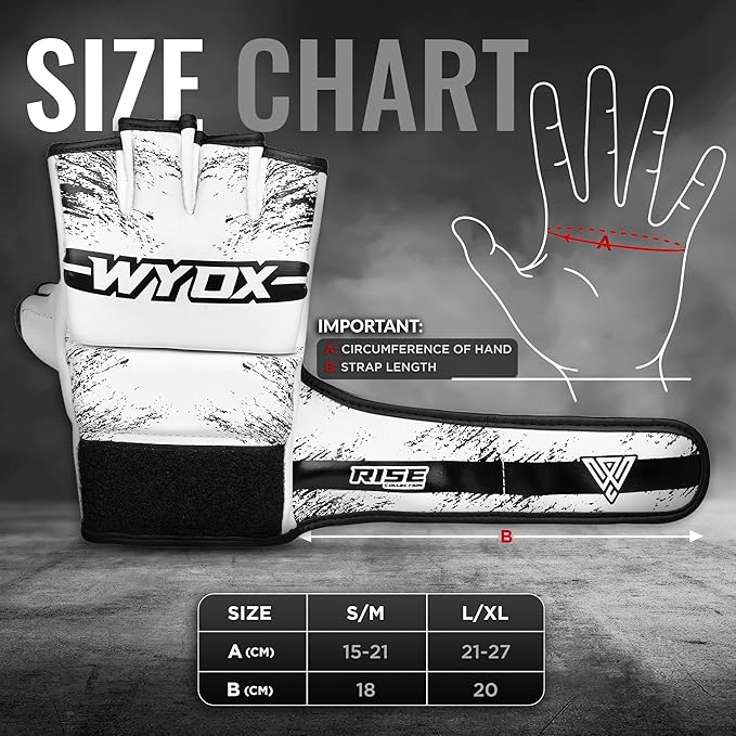 WYOX MMA Gloves for Men & Women – Grappling & Sparring Boxing Gloves with Open Palm Design, Padded Fingerless Training Gloves for Kickboxing, Muay Thai, Youth & Heavy Bag Workouts