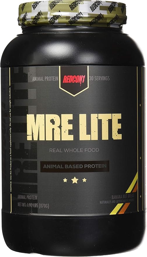REDCON1 MRE Lite Whole Food Protein Powder, Banana Nut Bread - Low Carb & Whey Free Meal Replacement with Animal Protein Blends - Easy to Digest Supplement Made with MCT Oils (30 Servings)
