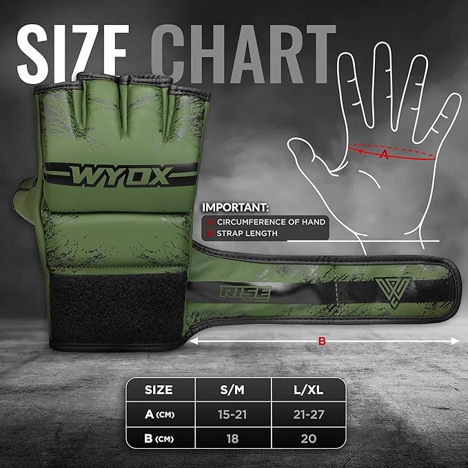 WYOX MMA Gloves for Men & Women – Grappling & Sparring Boxing Gloves with Open Palm Design, Padded Fingerless Training Gloves for Kickboxing, Muay Thai, Youth & Heavy Bag Workouts