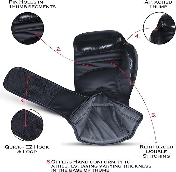 Boxing Gloves for Men & Women – Faux Leather Muay Thai, Kickboxing, MMA & Sparring Gloves – Training Heavy Bag Gloves with Secure Wrist Strap & Thumb Lock – 2 4 6 8 10 12 14 16oz