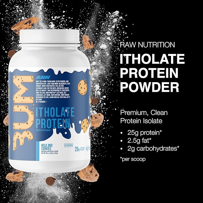 RAW Whey Isolate Protein Powder, Milk & Cookie (CBUM Itholate) - 100% Grass-Fed Sports Nutrition Powder for Muscle Growth & Recovery - Low-Fat, Low Carb, Naturally Flavored - 25 Servings