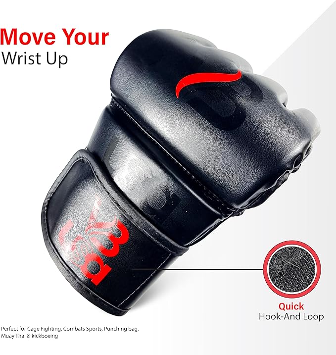 MMA Gloves Grappling Sparring, Maya Hide Leather, Boxing Gloves Muay Thai Martial Arts Training, Half Finger Adjustable Mitts Wrist Support Kickboxing Cage Fighting Punching Bag Workout