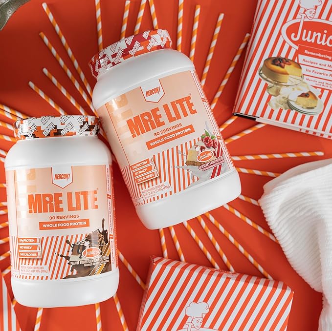 REDCON1 MRE Lite Whole Food Protein Powder, Juniors, Raspberry Swirl Cheesecake - Low Carb, Whey Free Meal Replacement with Animal Protein Blends - Easy to Digest Supplement with MCT Oil (30 Servings)