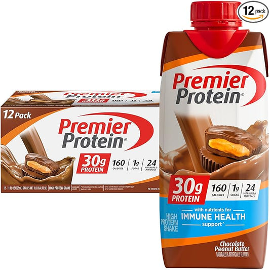 Premier Protein Protein Shake, Chocolate Peanut Butter, 30g Protein, 1g Sugar, 11 fl oz Pack of 12
