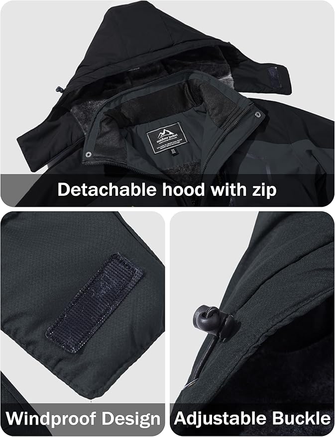 MAGCOMSEN Men's Winter Coats Water Resistant Ski Snow Jacket Warm Fleece Jacket Parka Raincoats With Multi-Pockets