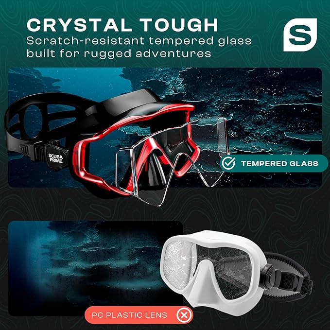 Pano 3 Scuba Diving Mask, Tempered Glass Snorkel Mask Three-Window Scuba Mask No-Leak Dive Mask Silicone Skirt Diving Mask for Snorkeling and Scuba Use