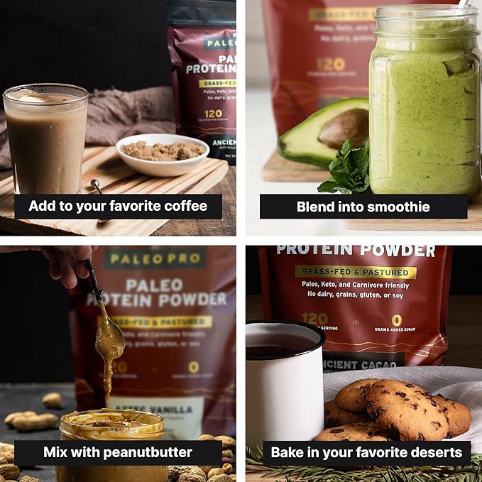 Paleo Pro Beef Protein Powder - Grass Fed Protein Powder Isolate - Pure Animal Based Pastured & Cage-Free | Dairy & Gluten Free, Natural and Clean Proteins for Paleo & Keto - 15 Days Supply (Cacao)