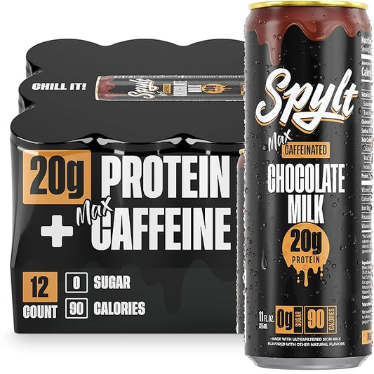 High Protein Max Chocolate Milk with 140mg Caffeine & 20g Protein - 90 Calories, Ready to Drink, Sugar Free, Lactose Free Milk, Perfect for Workout Recovery & Afternoon Pick Me Up - 12 Count