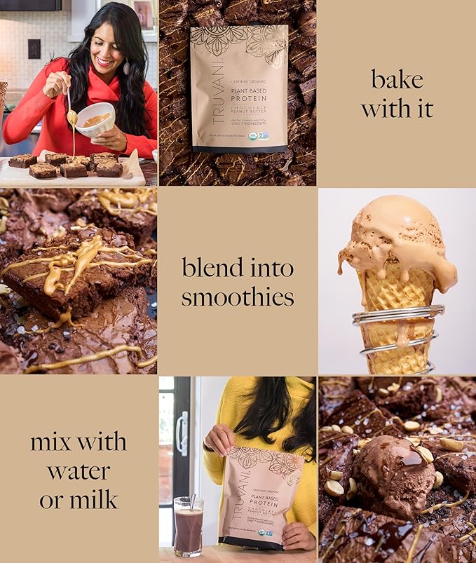 Truvani Vegan Pea Protein Powder | Chocolate Peanut Butter | 20g Organic Plant Based Protein | 1 Serving | Keto | Gluten & Dairy Free | Low Carb | No Added Sugar