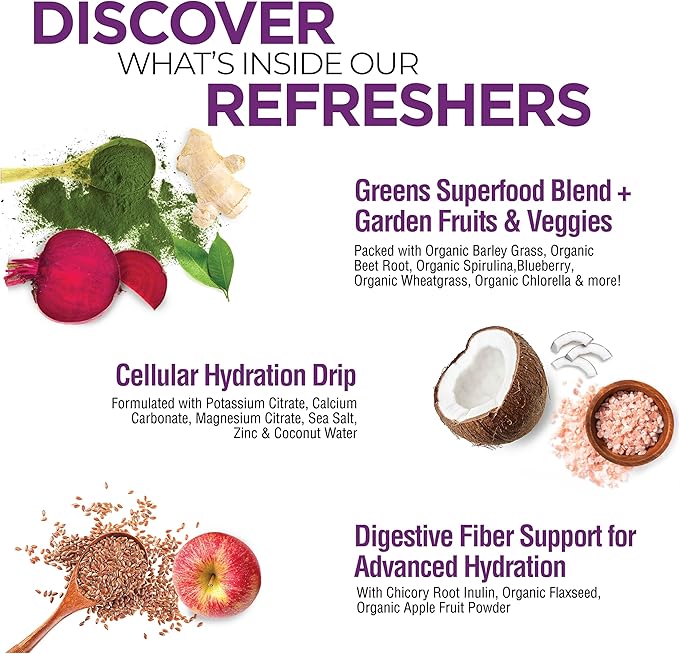 COUNTRY FARMS Refreshers, Super Greens and Electrolytes, Essential Minerals and Superfoods, Hydration Support, Promotes Natural Energy, with Fiber, Passion Fruit, 30 Servings
