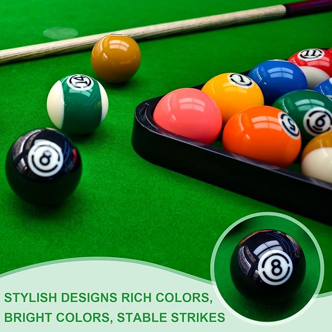 Billiard Balls Set 2-1/4" Regulation Size Pool Table Balls for Replacement (16 Resin Balls)