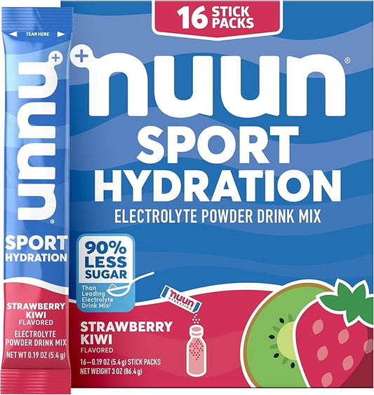 Nuun Sport Electrolyte Powder Packets with Magnesium, Calcium, Potassium, Chloride, and Sodium, Hydration Packets for On-the-Go, Strawberry Kiwi Flavor, Gluten Free & Vegan, 16 Single Servings