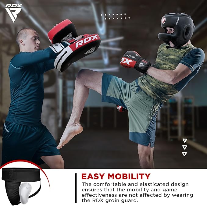 RDX Groin Protector Cup Men, Boxing Kickboxing MMA Muay Thai Sparring Groin Guard, Ventilated Adjustable,Karate Fighting Training, Underwear Jiu Jitsu BJJ Protection, Boys Youth
