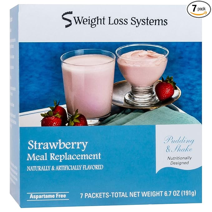 Pudding and Shake Aspartame Free - Strawberry (7/Box) - High Protein - Low Calorie - Low Fat - Low Carb