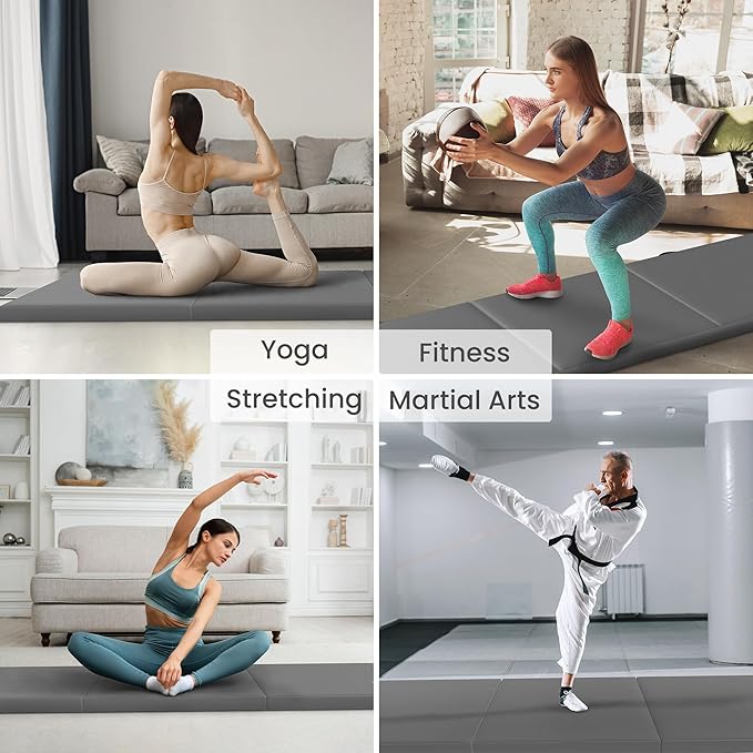 Folding Exercise Gymnastics Mat, 2" Thick Gym Workout Mat with Carrying Handles High-Density Anti-Tear Portable Fitness Aerobics Mats for Home Gym Yoga Pilates Tumbling MMA Core Training