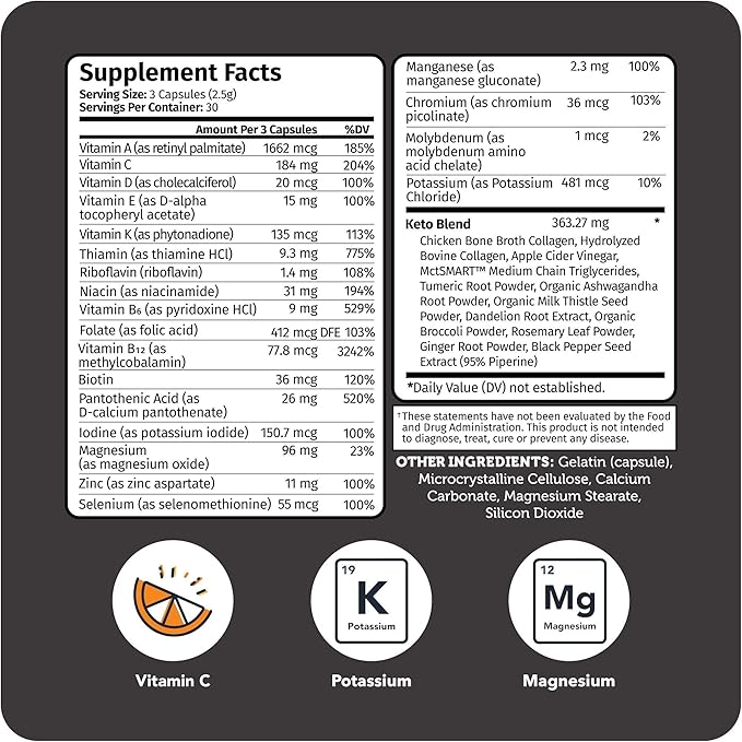 Vitamin Bounty Tune Your Keto Multivitamin with Magnesium & Potassium - Daily Supplements for Men & Women on Keto Diet - Energy & Cramp Relief - Ketosis Support - GLP-1 Support - 90 Capsules