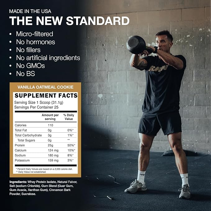 RAW Whey Isolate Protein Powder, Vanilla Oatmeal Cookie (CBUM Itholate Protein) - 100% Grass-Fed Sports Nutrition for Muscle Growth & Recovery - Low-Fat, Low Carb, Naturally Flavored - 25 Servings