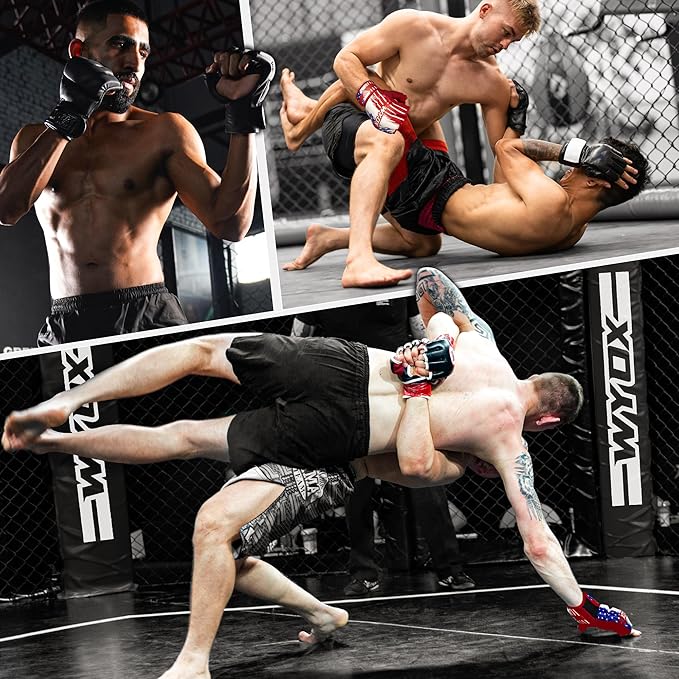 WYOX MMA Gloves for Men & Women – Grappling & Sparring Boxing Gloves with Open Palm Design, Padded Fingerless Training Gloves for Kickboxing, Muay Thai, Youth & Heavy Bag Workouts