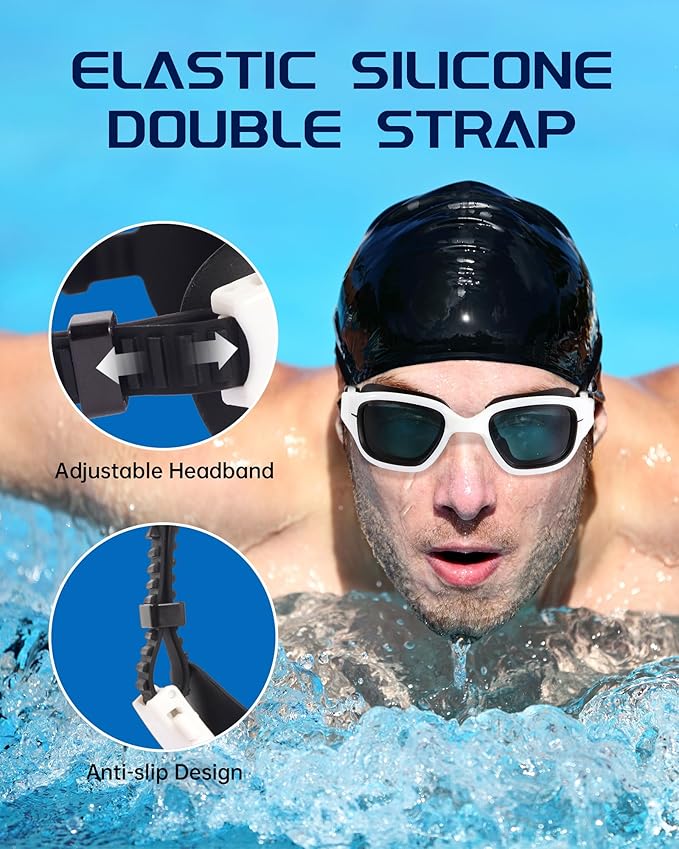Swim Goggles, Goggles Adult with Swimming Cap, Nose Clip & Ear Plugs, UV Protection Anti-Fog Lens and Case for Adult