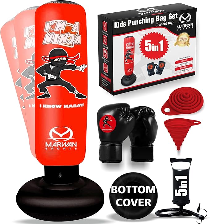 Durable Inflatable Kids Punching Bag for Karate and Boxing – Bounce-Back Martial Arts Bag for Boys and Girls, Great Birthday Gift to Relieve Energy and Build Skills for Boys Ages 4-12