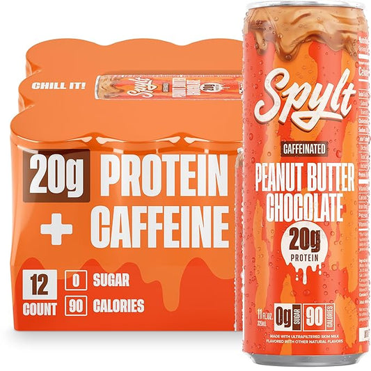 High Protein Peanut Butter Chocolate Milk with 60mg Caffeine & 20g Protein - 90 Calories, Ready to Drink, Sugar Free, Lactose Free Milk, Perfect for Workout Recovery & Afternoon Pick Me Up - 12 Count