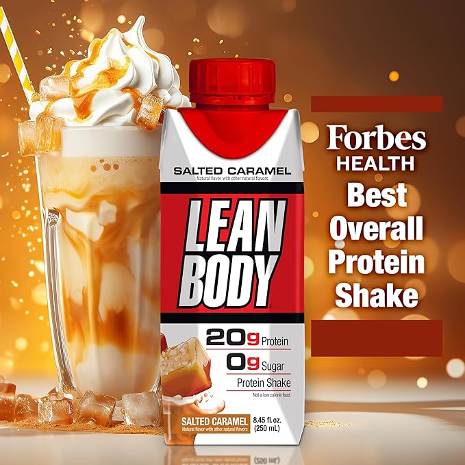 Lean Body Ready-to-Drink Salted Caramel Protein Shake, 20g Protein, Whey Blend, 0 Sugar, Gluten Free, 22 Vitamins & Minerals, (Recyclable Carton & Lid - Pack of 4)