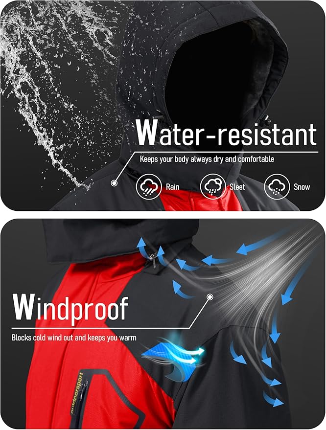 MAGCOMSEN Men's Winter Coats Water Resistant Ski Snow Jacket Warm Fleece Jacket Parka Raincoats With Multi-Pockets