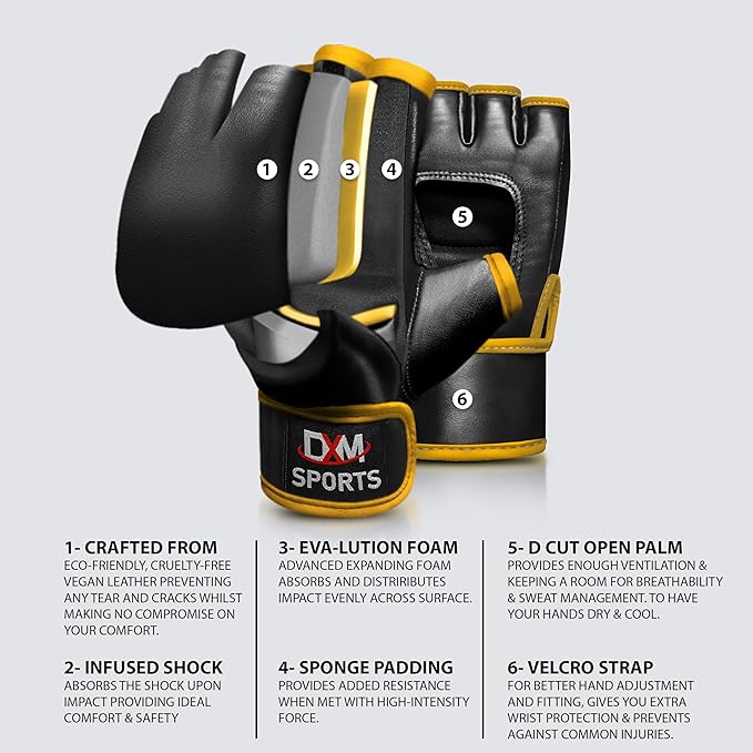 DXM SPORTS MMA Gloves for Men & Women, Martial Arts Bag Gloves, Kickboxing Gloves with Open Palms, Boxing Gloves for Punching Bag, Sparring, Muay Thai, MMA