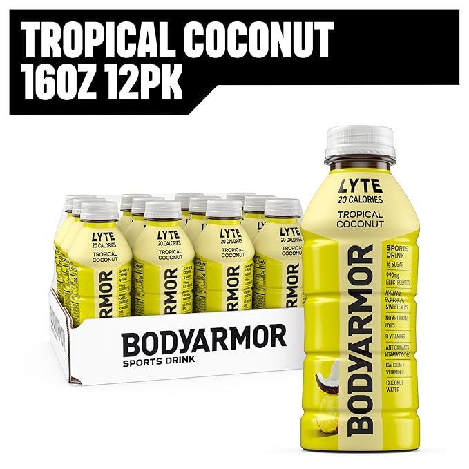 BODYARMOR LYTE Sports Drink Low-Calorie Sports Beverage, Tropical Coconut, Coconut Water Hydration, Natural Flavors With Vitamins, Potassium-Packed Electrolytes, Perfect For Athletes, 16 Fl Oz (Pack of 12)