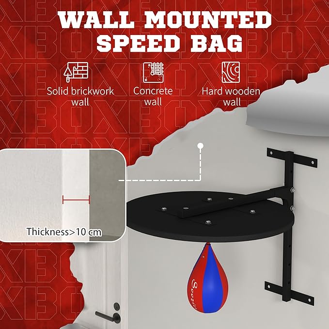 Soozier Wall Mounted Speed Bag Platform with 360-Degree Swivel, Adjustable Punching Bag for Home Fitness