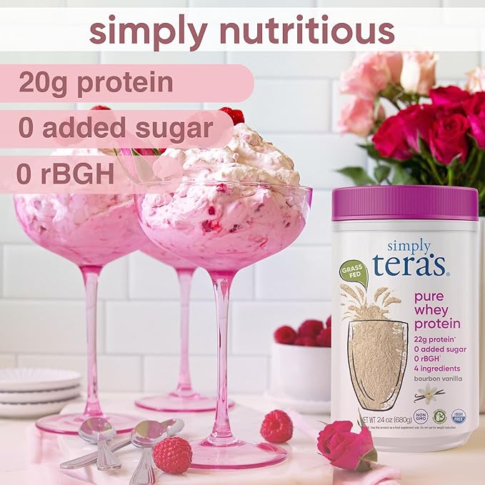 Simply Tera's Pure Whey Protein Powder - Vanilla Whey Protein Powder, Clean & Grass Fed Protein Powder, No Artificial Sweeteners, Non-GMO, Kosher, rBGH-Free, Soy-Free - Bourbon Vanilla, 24 oz
