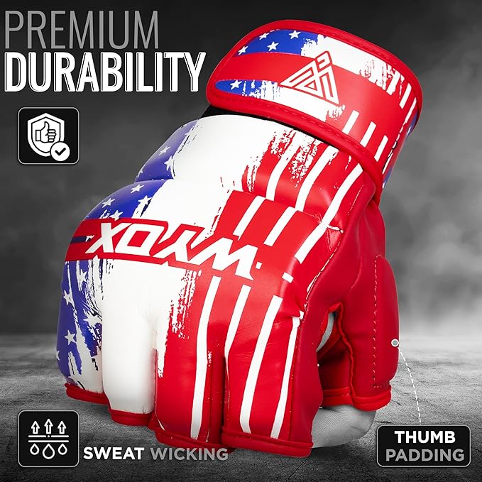 WYOX MMA Gloves for Men & Women – Grappling & Sparring Boxing Gloves with Open Palm Design, Padded Fingerless Training Gloves for Kickboxing, Muay Thai, Youth & Heavy Bag Workouts