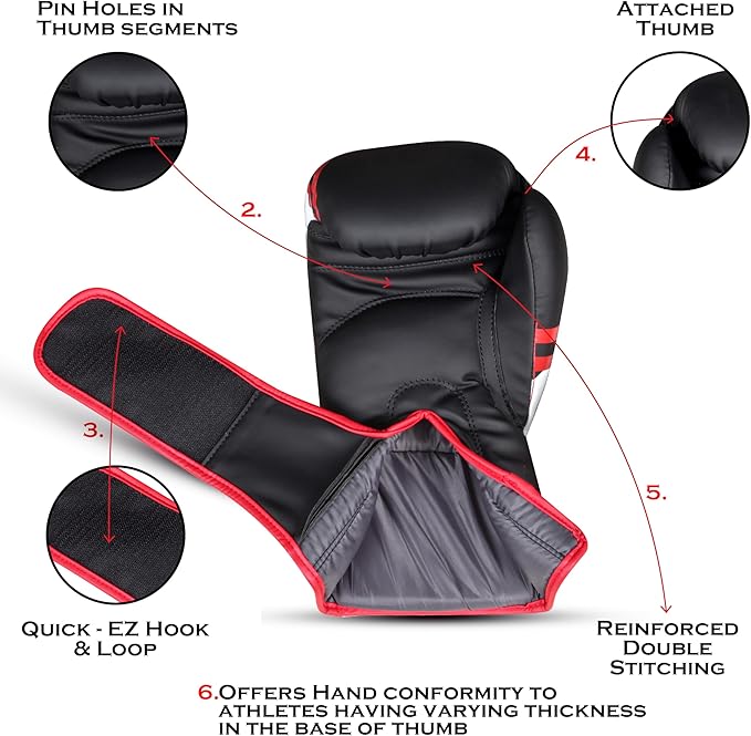 Boxing Gloves for Men & Women – Faux Leather Muay Thai, Kickboxing, MMA & Sparring Gloves – Training Heavy Bag Gloves with Secure Wrist Strap & Thumb Lock – 2 4 6 8 10 12 14 16oz