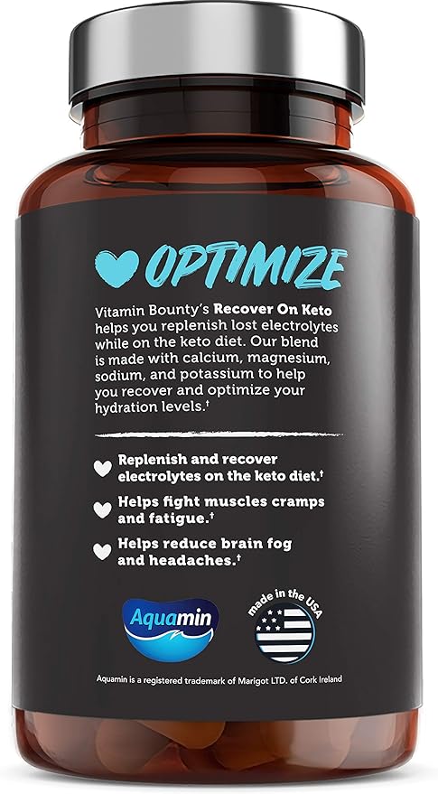 Vitamin Bounty Recover On Keto Electrolytes - Keto Supplements, Electrolytes Pills, Electrolyte Supplement, Keto Vitamins, Sugar Free Hydration, Boost Energy, GLP 1 Support- 60 Capsules